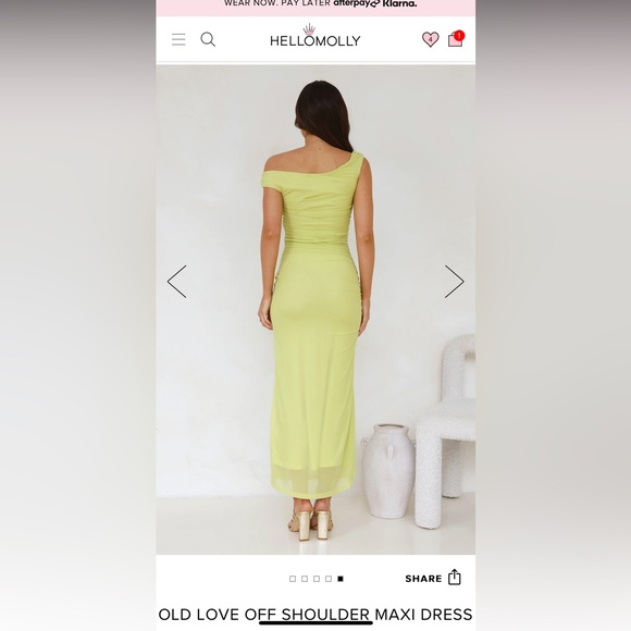 husshandco / Hello Molly OLD LOVE OFF SHOULDER MAXI DRESS LIME size small - Picture 3 of 5